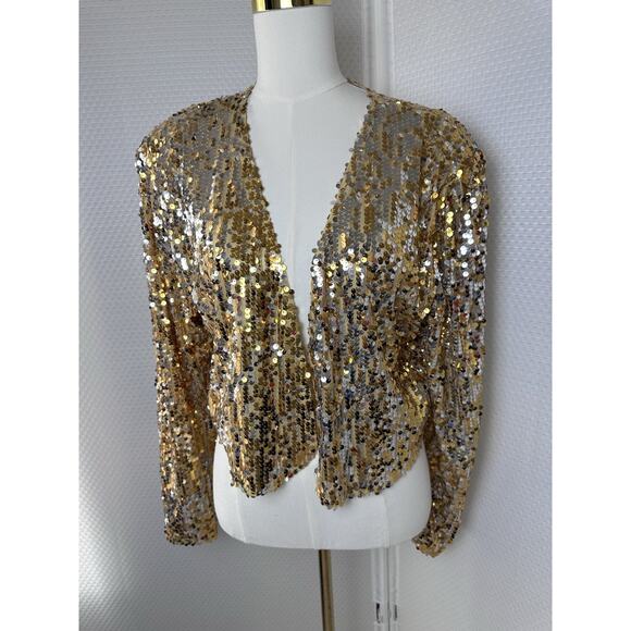 Anna Kaci Shiny Sequin Long Sleeve Glitter Cropped Blazer Bolero Shrug XXL $62 - Picture 5 of 12